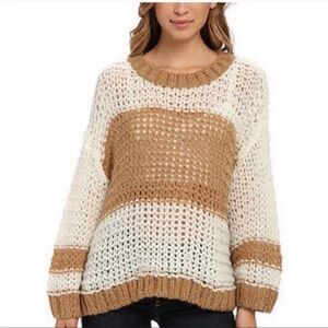 Free People Women Sweater Crewneck Small Pullover Crochet Knit Wool Blend Cozy